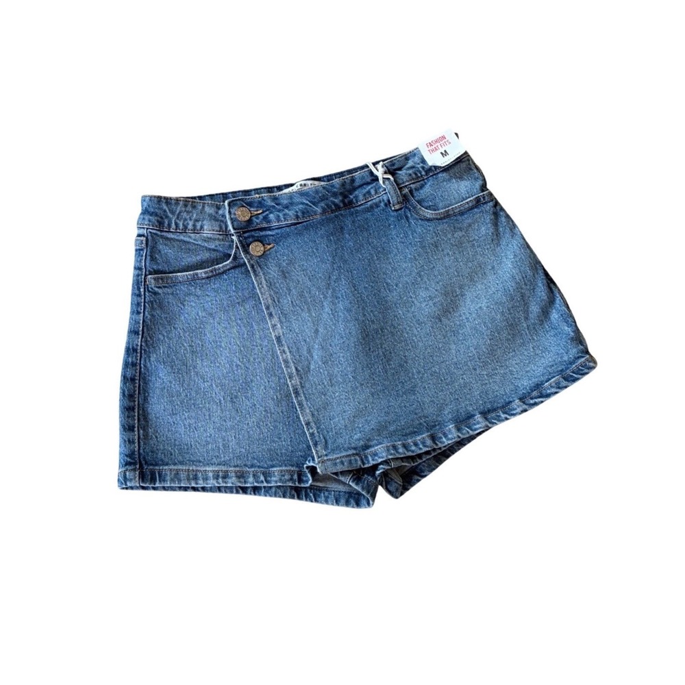 Celebrity Pink Womens Medium Wash Denim Skort Asymmetrical Wrap Front Size M